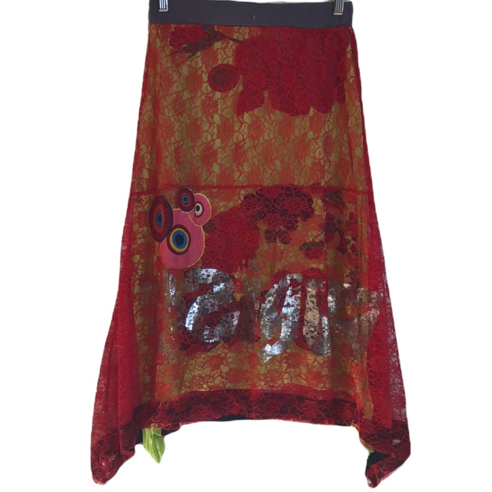 Desigual art! funky skirt with lace overlay, gorgeous! Waist stretchy/4-6